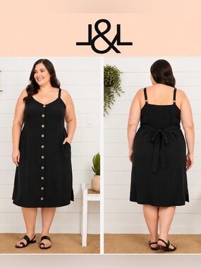 Love & Legend Black Button-Front Midi Dress – Size 3X